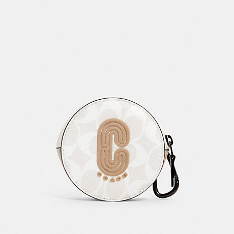 COACH 1297 ROUND HYBRID POUCH IN SIGNATURE CANVAS WITH COACH PATCH QB/CHALK STEAM