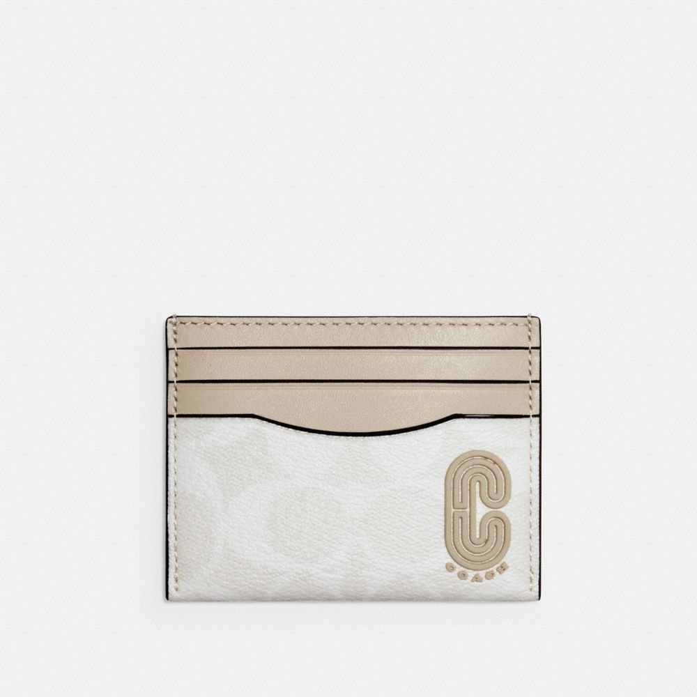 SLIM CARD CASE IN SIGNATURE CANVAS WITH COACH PATCH - 1299 - QB/CHALK STEAM