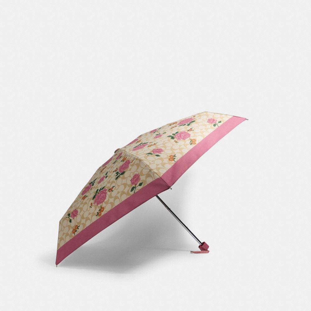 COACH MINI UMBRELLA IN SIGNATURE PRAIRIE ROSE PRINT - SV/LIGHT KHAKI/PINK - 1307