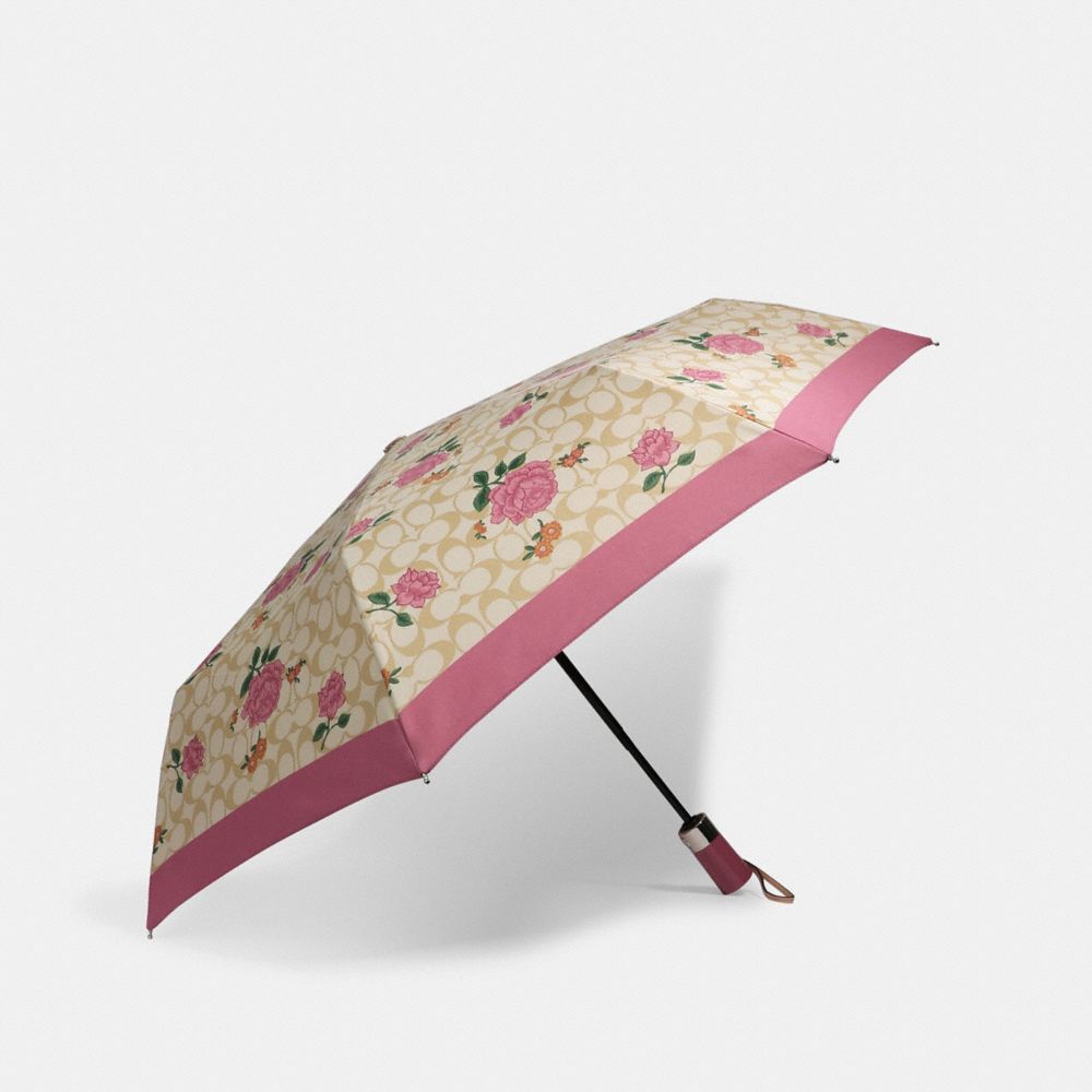 COACH 1308 UMBRELLA IN SIGNATURE PRAIRIE PRINT SV/LIGHT-KHAKI/PINK