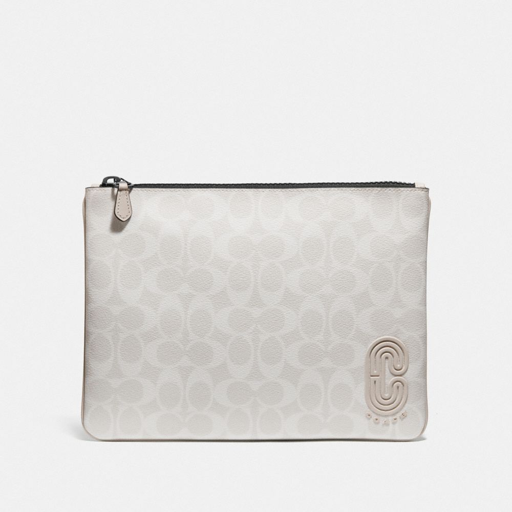 LARGE POUCH IN SIGNATURE CANVAS WITH COACH PATCH - 1314 - QB/CHALK STEAM