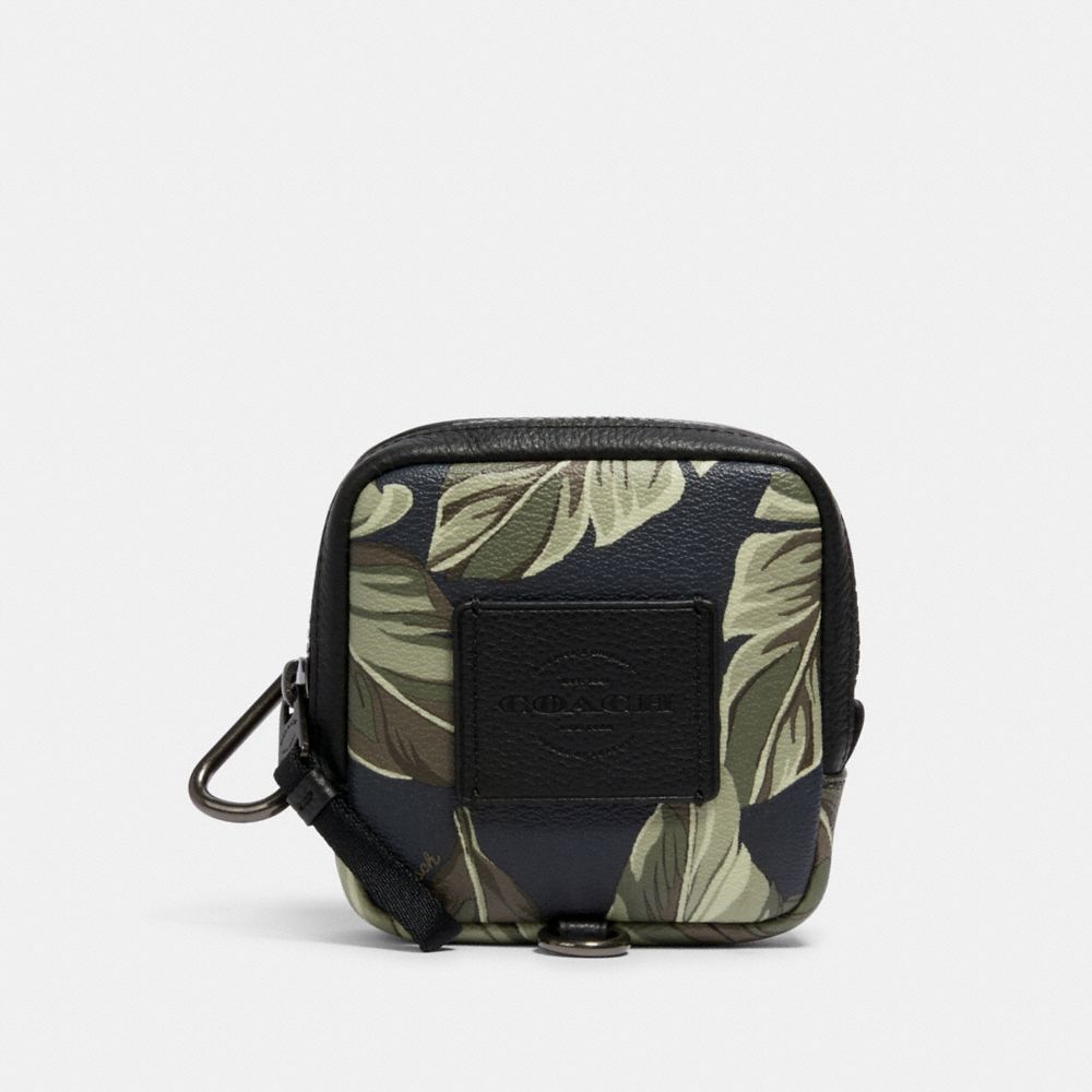 SQUARE HYBRID POUCH WITH BANANA LEAF PRINT - QB/NAVY GREEN - COACH 1315