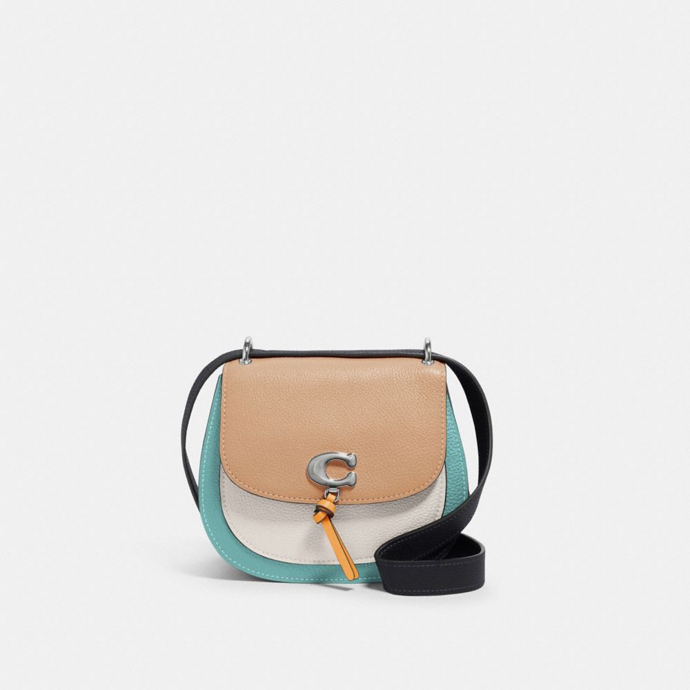 COACH REMI SADDLE BAG IN COLORBLOCK - SV/TAUPE MULTI - 1330