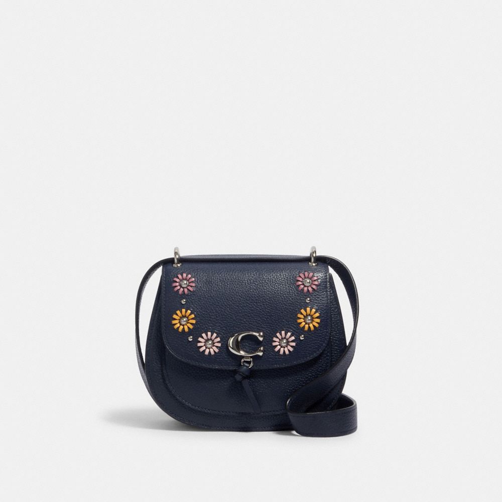 COACH 1331 Remi Saddle Bag With Whipstitch Daisy Applique SV/MIDNIGHT