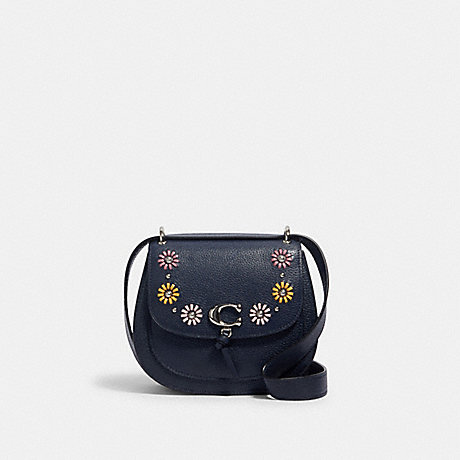 COACH REMI SADDLE BAG WITH WHIPSTITCH DAISY APPLIQUE - SV/MIDNIGHT - 1331
