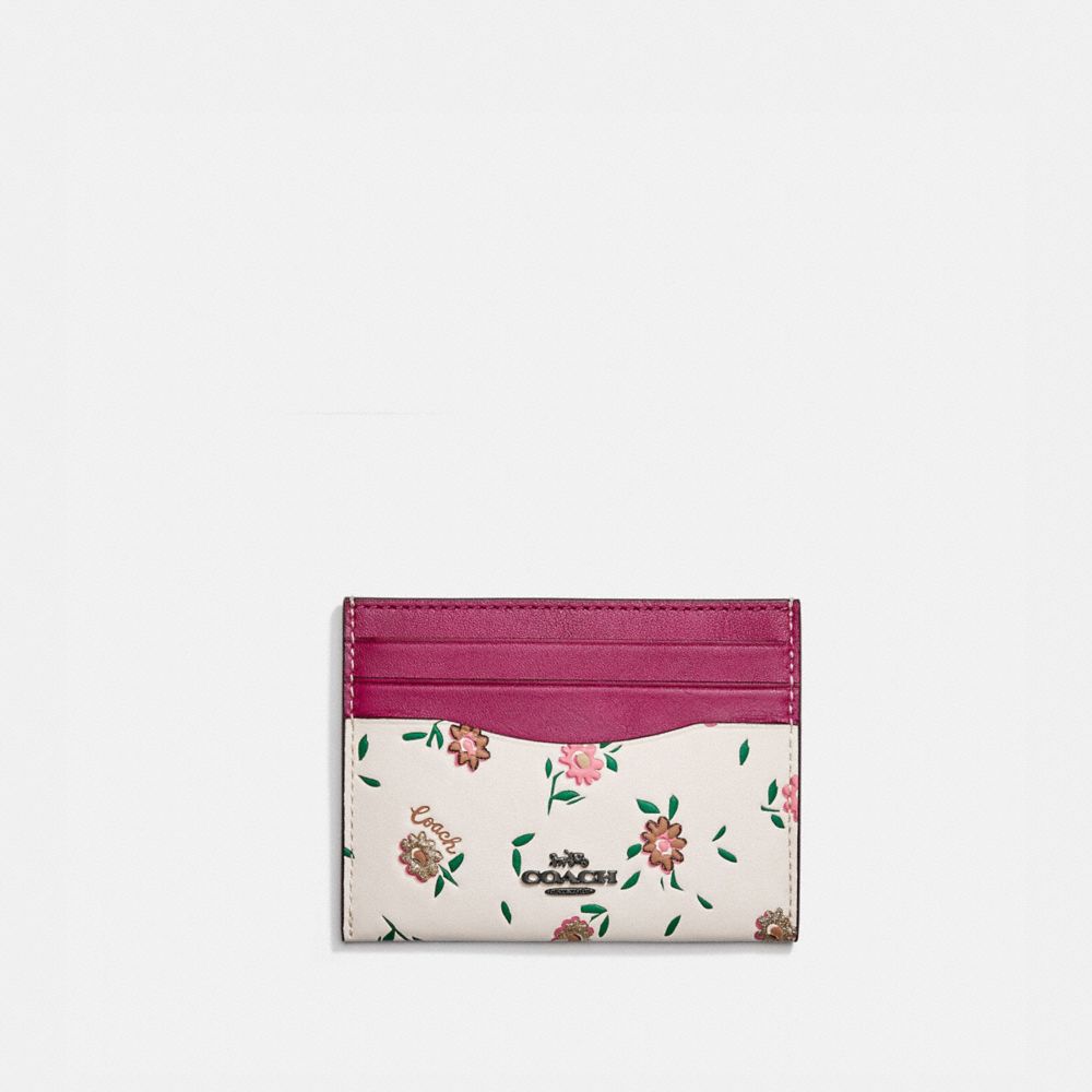 COACH 1340 CARD CASE WITH BLOCKED FLORAL PRINT V5/CERISE MULTI