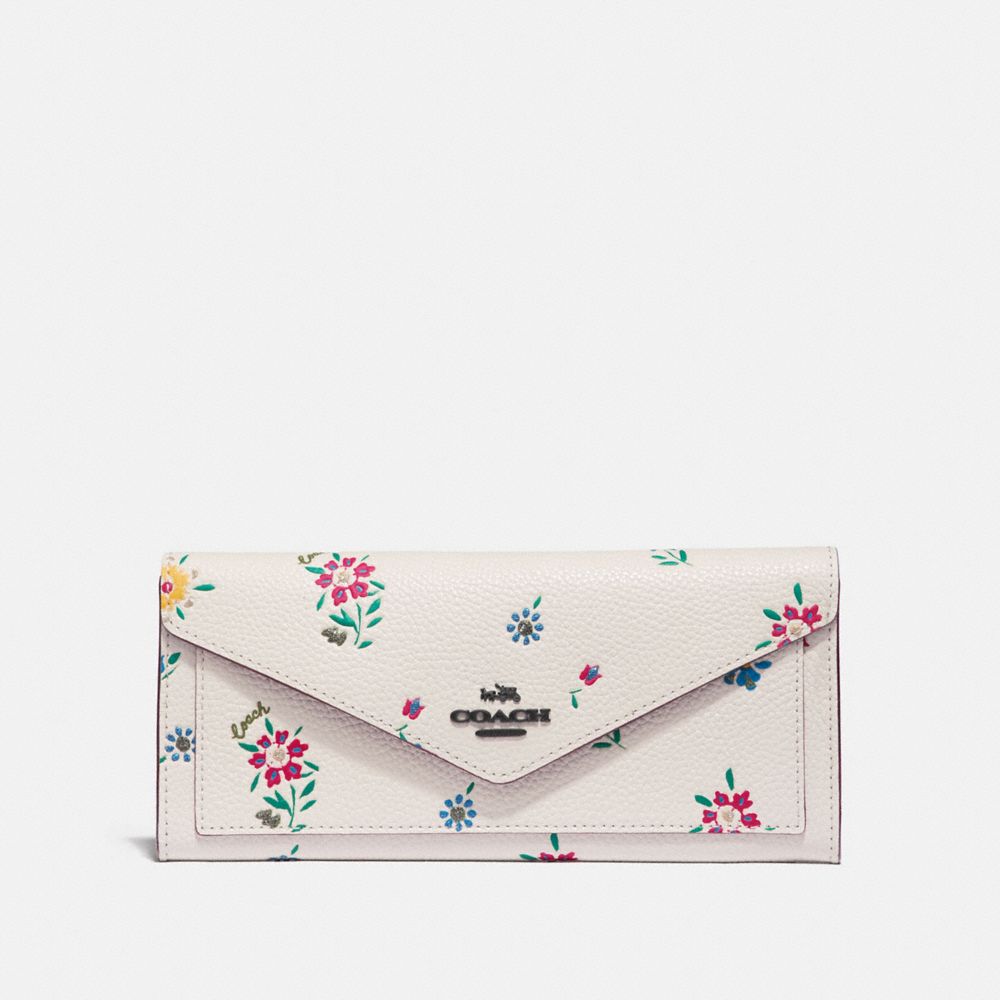 COACH SOFT WALLET WITH WILDFLOWER PRINT - V5/CHALK - 1363