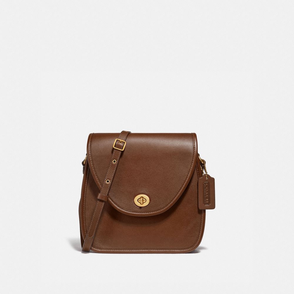 COACH 140 - TURNLOCK FLAP SQUARE POUCH B4/DARK SADDLE