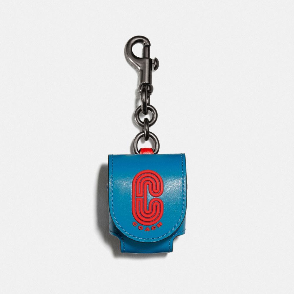 COACH 1422 Earbud Case Bag Charm In Colorblock With Coach Patch QB/BLUE JAY MIAMI RED