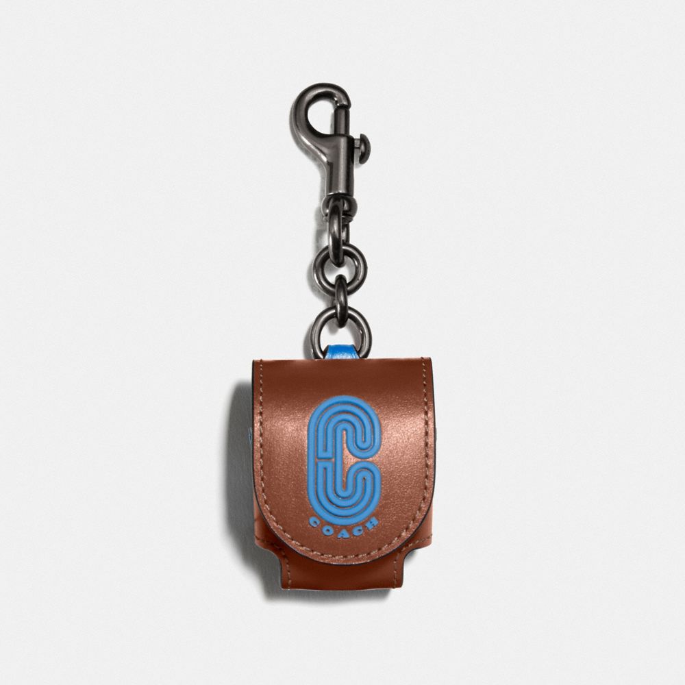 COACH 1422 EARBUD CASE BAG CHARM IN COLORBLOCK WITH COACH PATCH QB/REDWOOD MUTLI