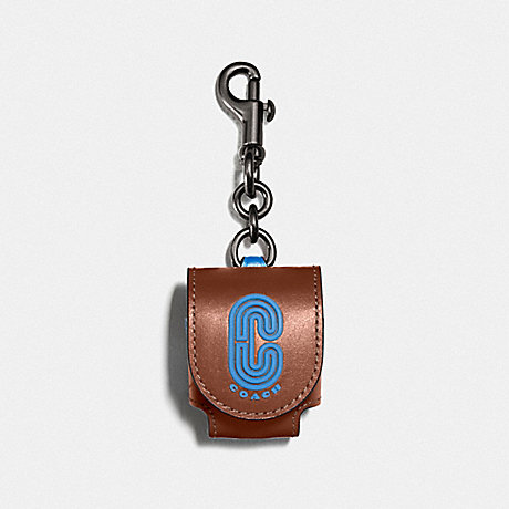 COACH EARBUD CASE BAG CHARM IN COLORBLOCK WITH COACH PATCH - QB/REDWOOD MUTLI - 1422