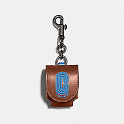 COACH 1422 Earbud Case Bag Charm In Colorblock With Coach Patch QB/REDWOOD MUTLI