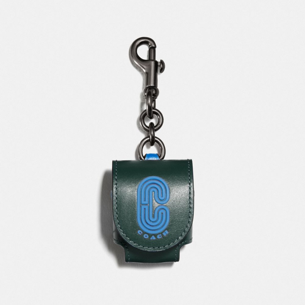 COACH EARBUD CASE BAG CHARM IN COLORBLOCK WITH COACH PATCH - QB/DARK CLOVER BLUE JAY - 1422