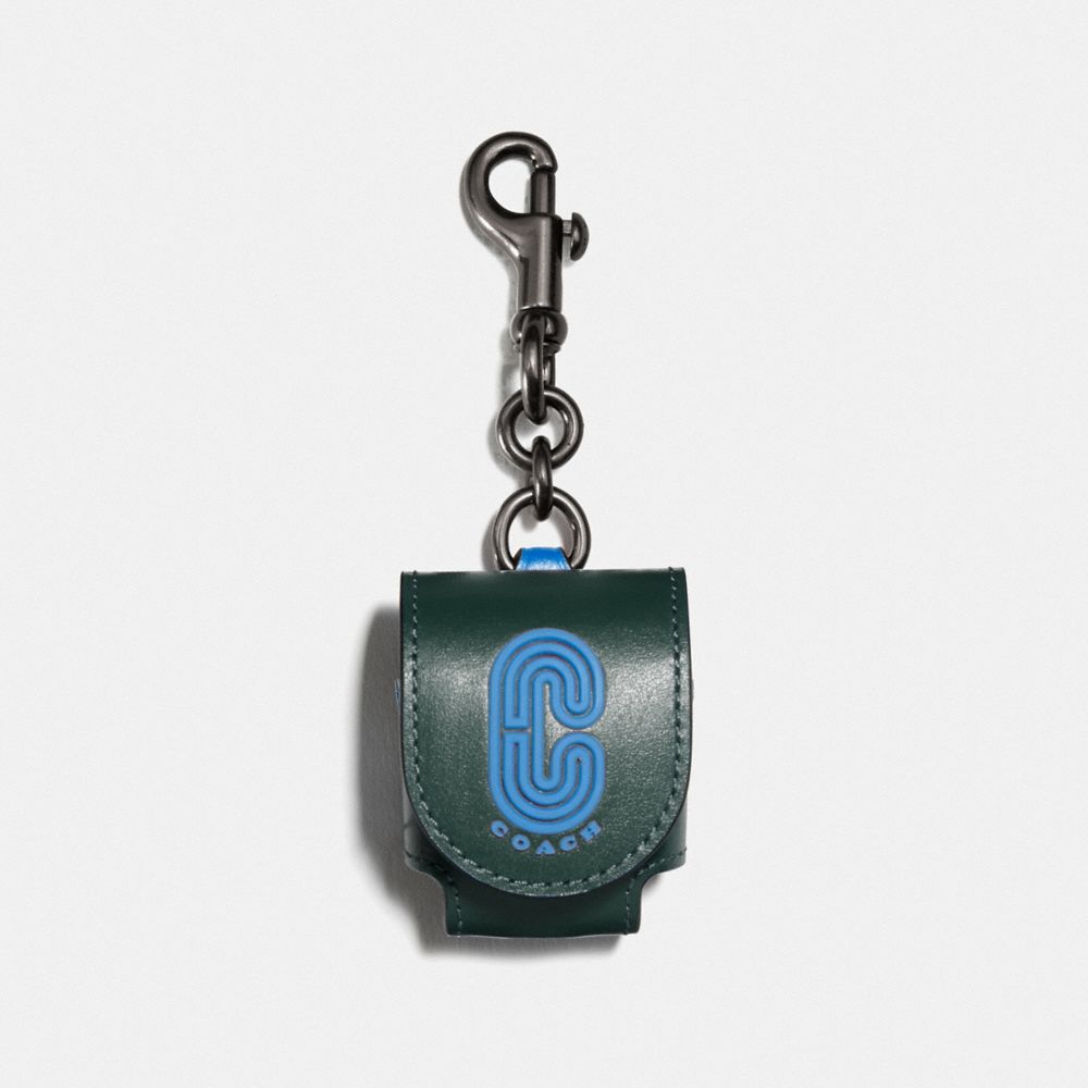 COACH 1422 EARBUD CASE BAG CHARM IN COLORBLOCK WITH COACH PATCH QB/DARK CLOVER BLUE JAY