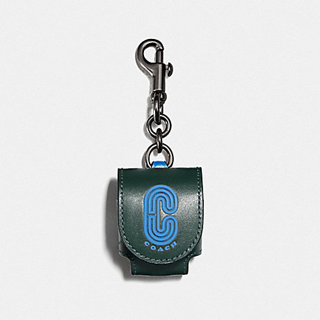 COACH 1422 EARBUD CASE BAG CHARM IN COLORBLOCK WITH COACH PATCH QB/DARK CLOVER BLUE JAY