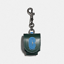 COACH 1422 Earbud Case Bag Charm In Colorblock With Coach Patch QB/DARK CLOVER BLUE JAY