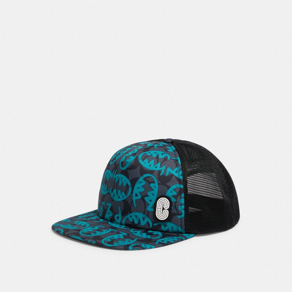 COACH 1439 FLAT BRIM HAT IN SIGNATURE NYLON WITH REXY BY GUANG YU BLUE MULTI