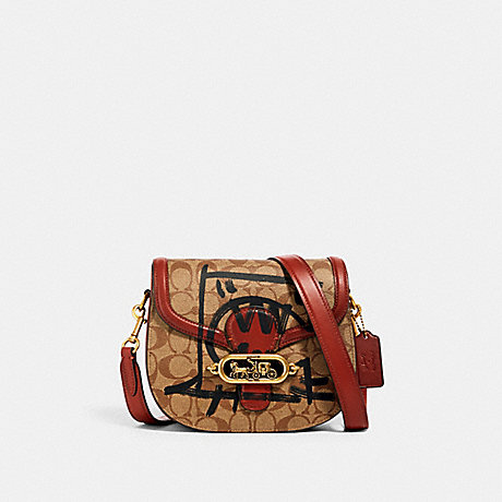 COACH 1501 JADE SADDLE BAG IN SIGNATURE CANVAS WITH REXY BY GUANG YU OL/KHAKI-MULTI