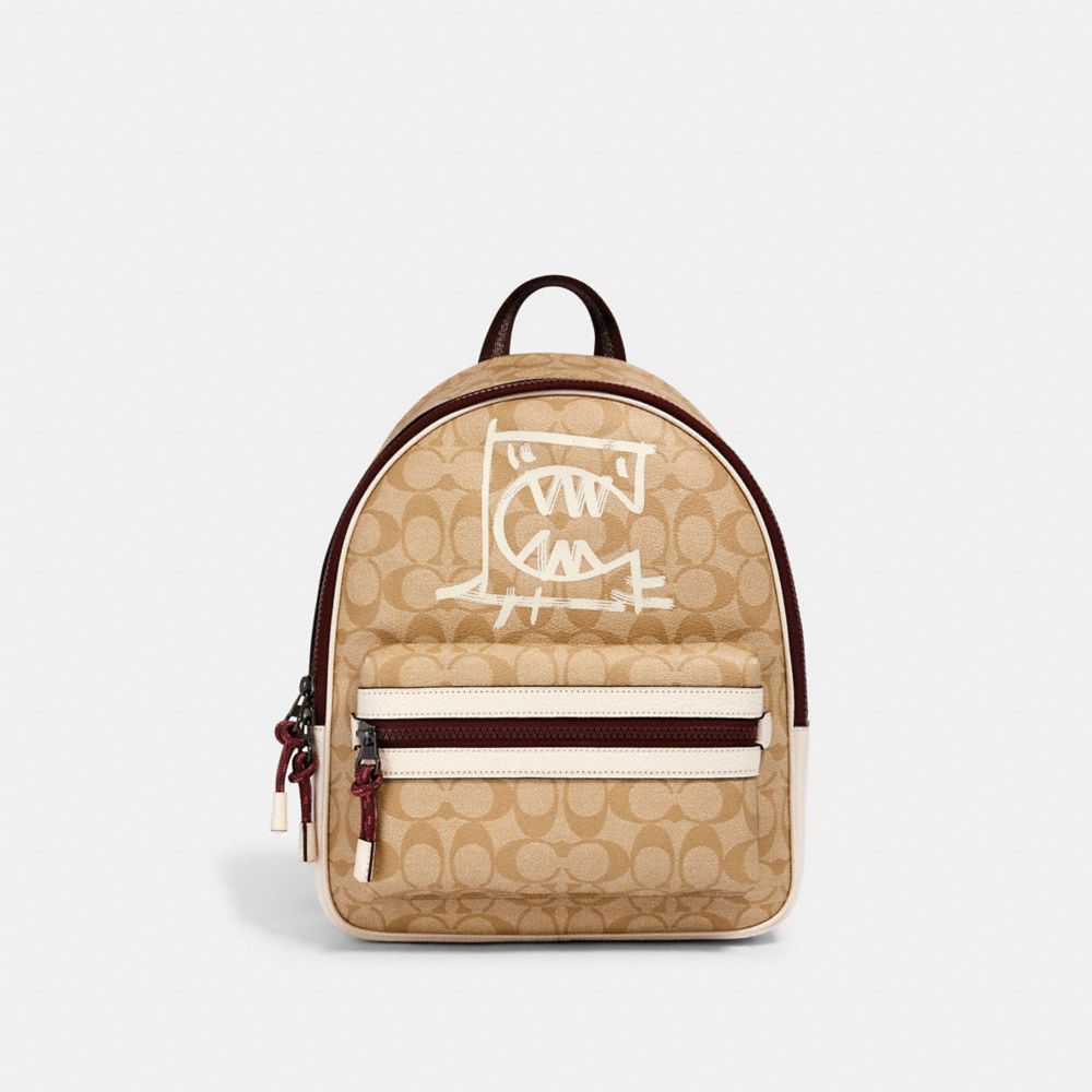 COACH 1509 VALE MEDIUM CHARLIE BACKPACK IN SIGNATURE CANVAS WITH REXY BY GUANG YU QB/LIGHT KHAKI/CHALK MULTI