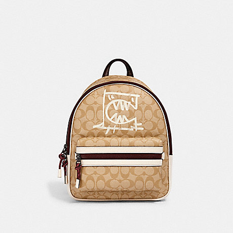 COACH 1509 VALE MEDIUM CHARLIE BACKPACK IN SIGNATURE CANVAS WITH REXY BY GUANG YU QB/LIGHT KHAKI/CHALK MULTI