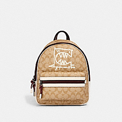 COACH 1509 Vale Medium Charlie Backpack In Signature Canvas With Rexy By Guang Yu QB/LIGHT KHAKI/CHALK MULTI