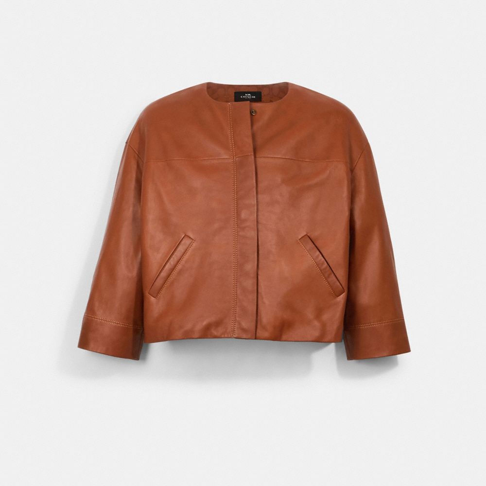 LIGHTWEIGHT LEATHER JACKET - SADDLE - COACH 1522