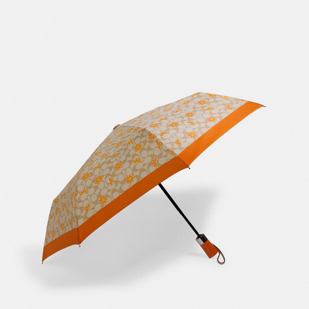 UMBRELLA IN ORANGE SIGNATURE PRINT - SV/LIGHT KHAKI - COACH 1562