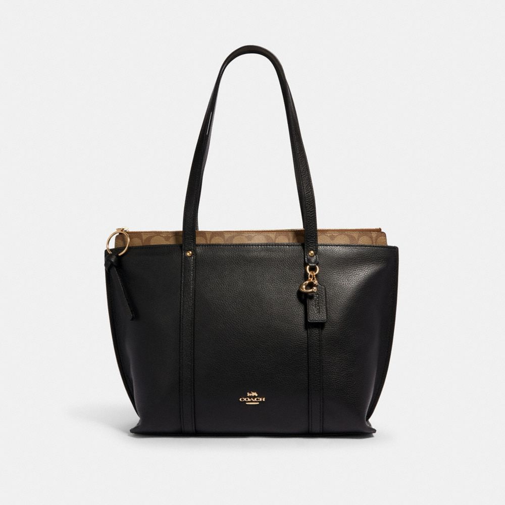 COACH MAY TOTE WITH SIGNATURE CANVAS DETAIL - IM/BLACK KHAKI - 1575