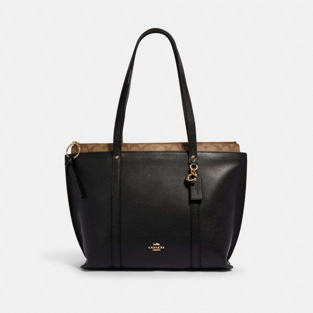 COACH 1575 MAY TOTE WITH SIGNATURE CANVAS DETAIL IM/BLACK KHAKI