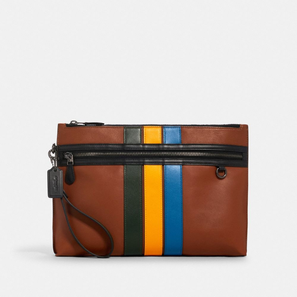CARRYALL POUCH IN COLORBLOCK WITH VARSITY STRIPE - 1576 - QB/REDWOOD MUTLI