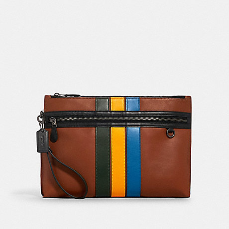 COACH CARRYALL POUCH IN COLORBLOCK WITH VARSITY STRIPE - QB/REDWOOD MUTLI - 1576