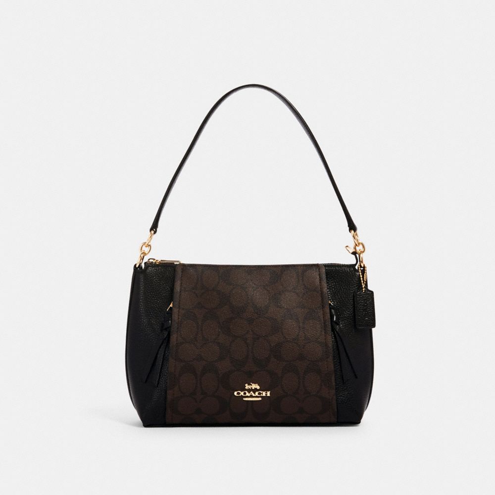 COACH SMALL MARLON SHOULDER BAG IN SIGNATURE CANVAS - IM/BROWN BLACK - 1600