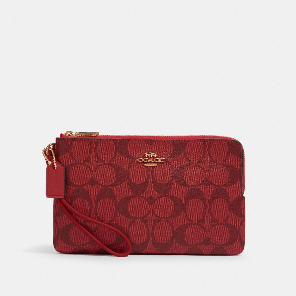 COACH DOUBLE ZIP WALLET IN SIGNATURE CANVAS - IM/1941 RED - 16109