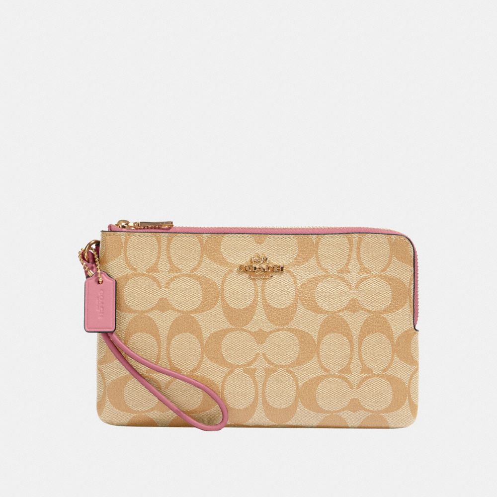 COACH 16109 - DOUBLE ZIP WALLET IN SIGNATURE CANVAS IM/LIGHT KHAKI ROSE