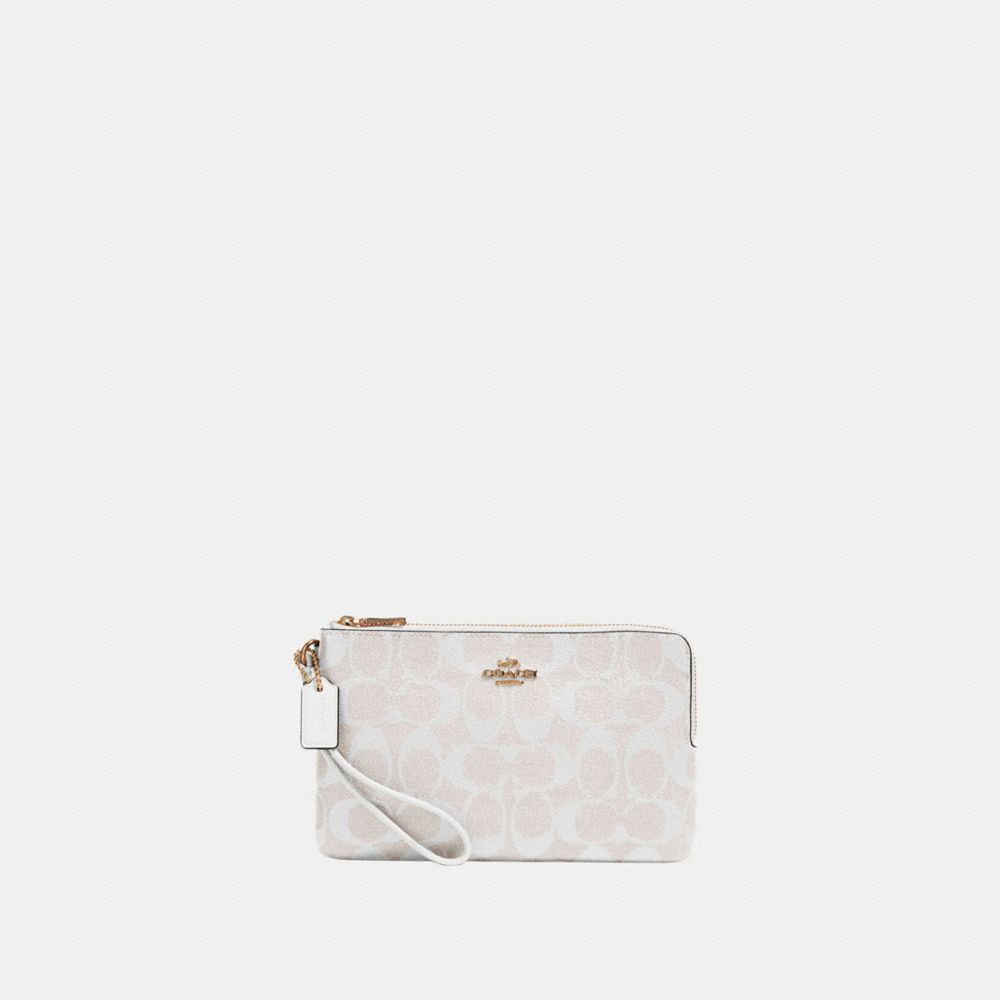 COACH 16109 Double Zip Wallet In Signature Canvas IM/CHALK/GLACIERWHITE