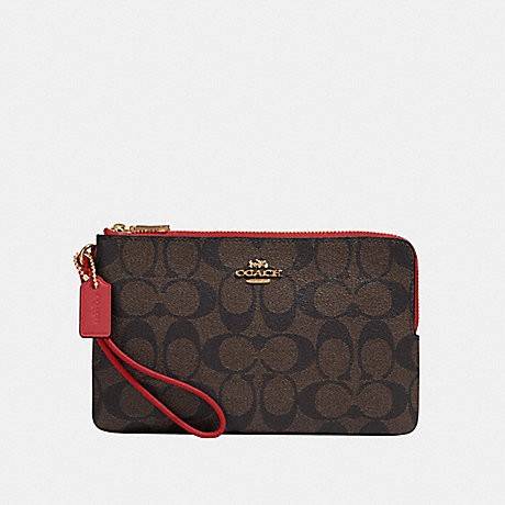COACH 16109 DOUBLE ZIP WALLET IN SIGNATURE CANVAS IM/BROWN 1941 RED