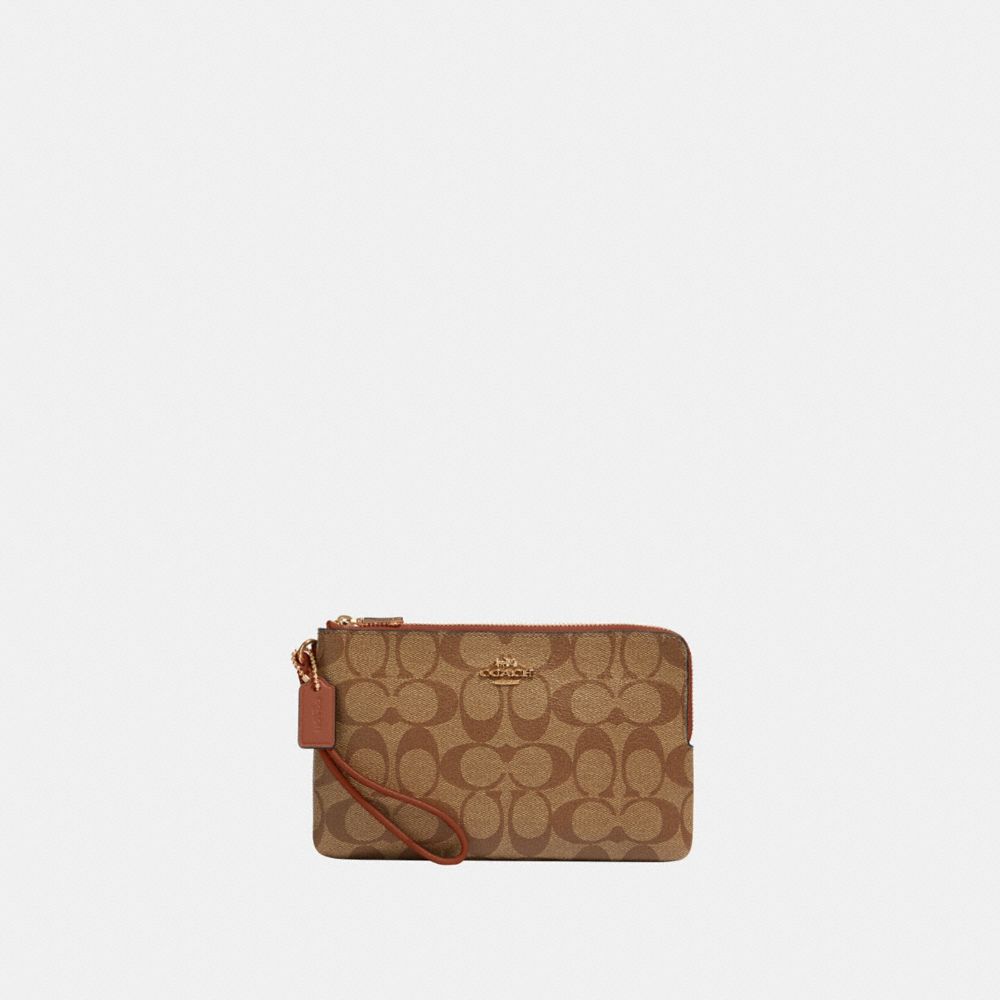 DOUBLE ZIP WALLET IN SIGNATURE CANVAS - IM/KHAKI REDWOOD - COACH 16109