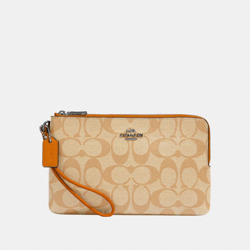 DOUBLE ZIP WALLET IN SIGNATURE CANVAS - QB/KHAKI HONEY - COACH 16109