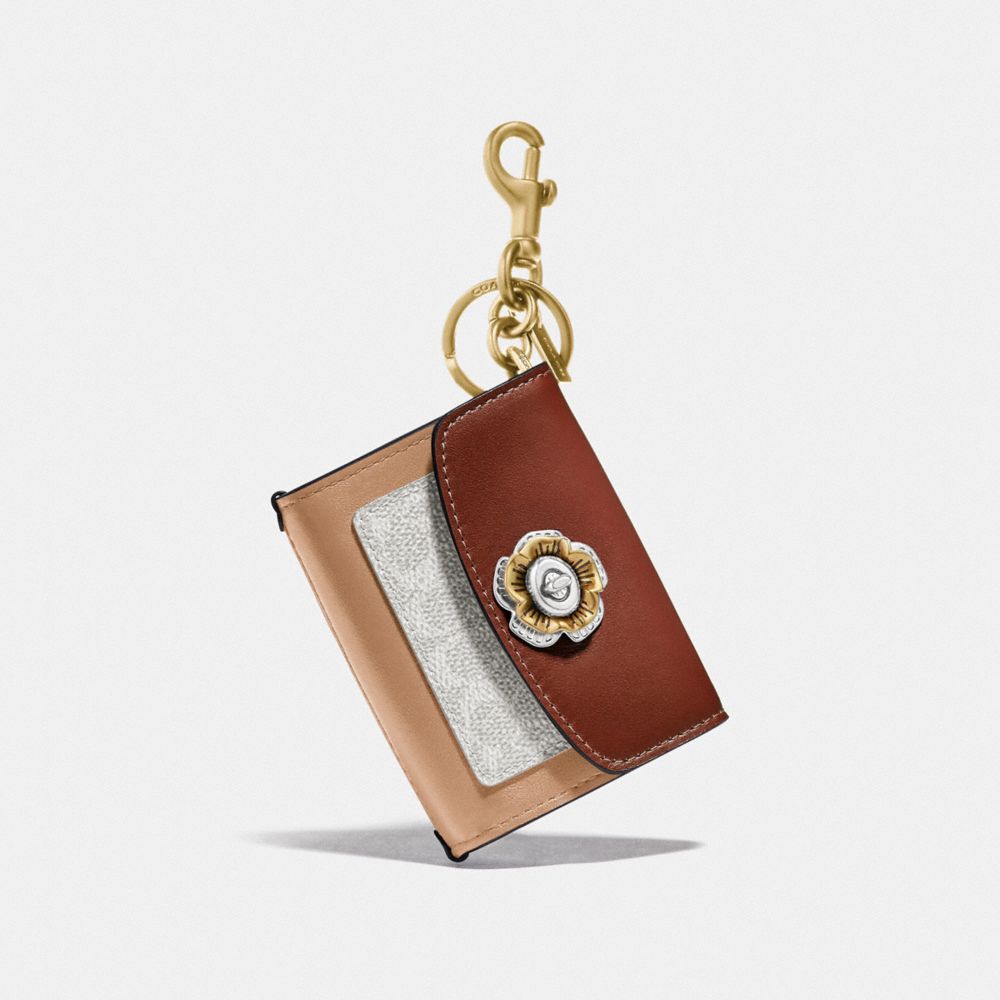 COACH 1636 MINI PARKER BAG CHARM IN COLORBLOCK SIGNATURE CANVAS WITH SNAKESKIN DETAIL B4/SADDLE/CLAY/CHALK/TANGERINE