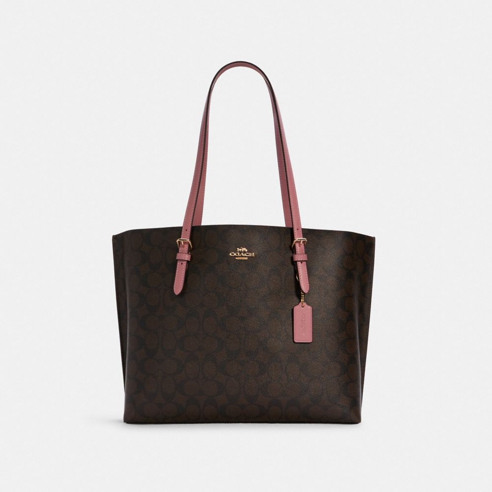 COACH 1665 Mollie Tote In Signature Canvas GOLD/BROWN/TRUE-PINK