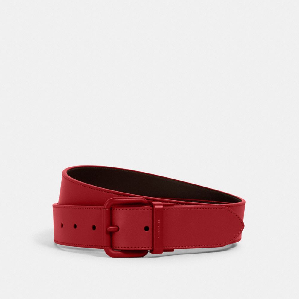 COACH 1667 ROLLER BUCKLE CUT-TO-SIZE REVERSIBLE BELT, 38MM QB/CRIMSON/BLACK