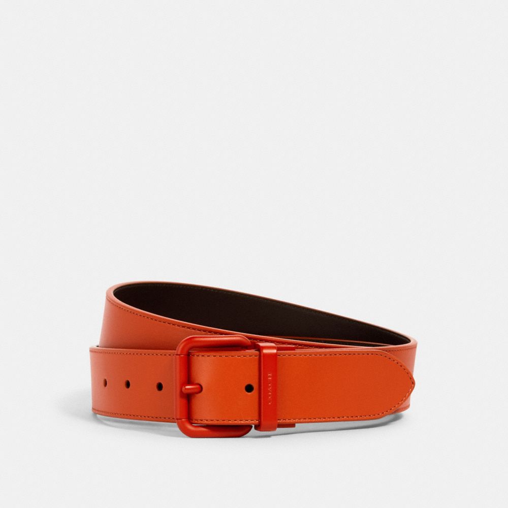 COACH ROLLER BUCKLE CUT-TO-SIZE REVERSIBLE BELT, 38MM - QB/SPICE ORANGE - 1667