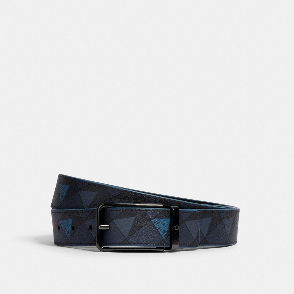 HARNESS BUCKLE CUT-TO-SIZE REVERSIBLE BELT WITH CHECK GEO PRINT, 38MM - QB/NAVY - COACH 1670