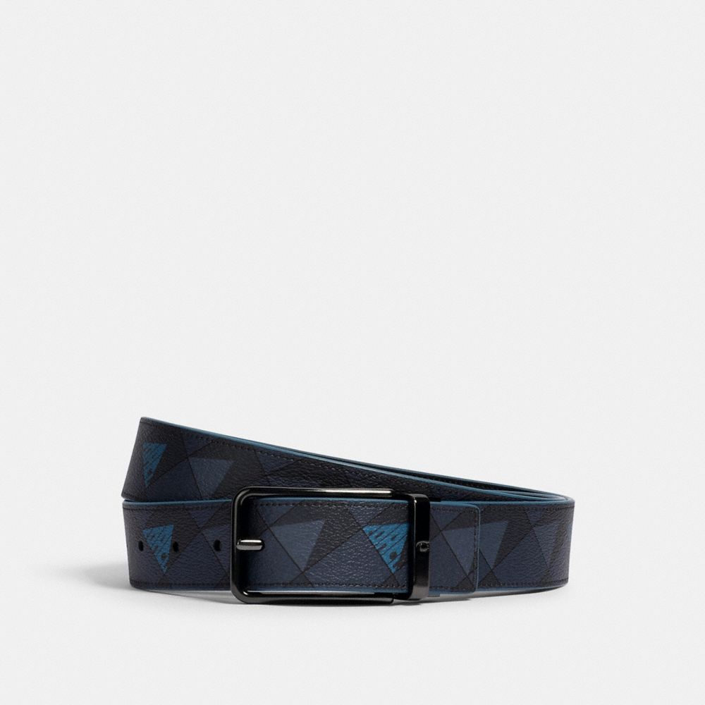 COACH 1670 Harness Buckle Cut-to-size Reversible Belt With Check Geo Print, 38mm QB/NAVY