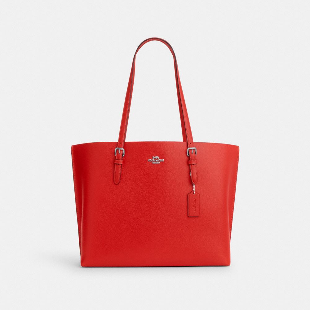 COACH 1671 Mollie Tote Bag SILVER/MIAMI RED