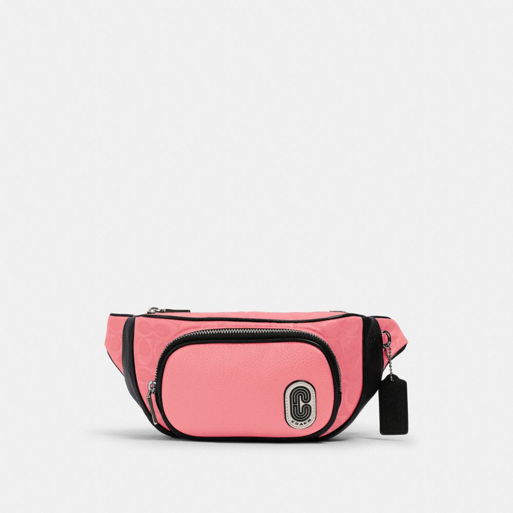 COACH 1685 COURT BELT BAG IN SIGNATURE NYLON SV/PINK LEMONADE