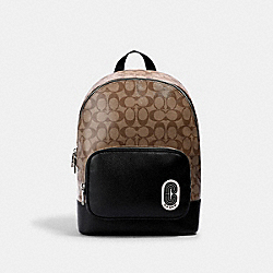 COACH 1700 Court Backpack In Signature Canvas With Coach Patch SV/KHAKI/BLACK