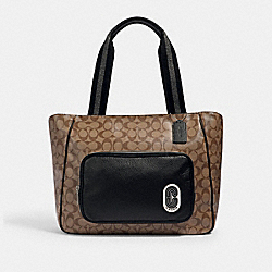 COACH 1708 - COURT TOTE IN SIGNATURE CANVAS WITH COACH PATCH SV/KHAKI/BLACK