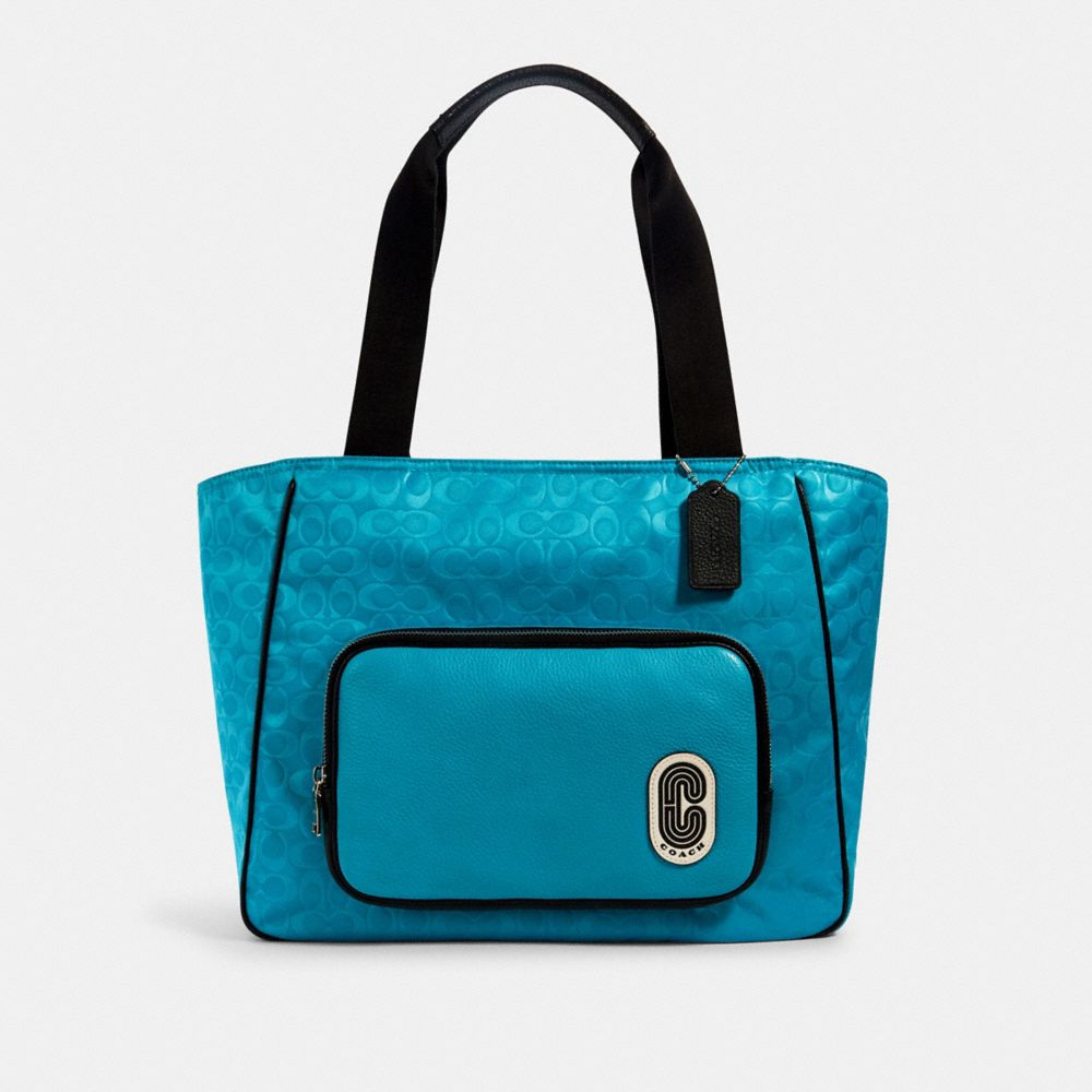 COACH 1709 COURT TOTE IN SIGNATURE NYLON WITH COACH PATCH SV/AQUA