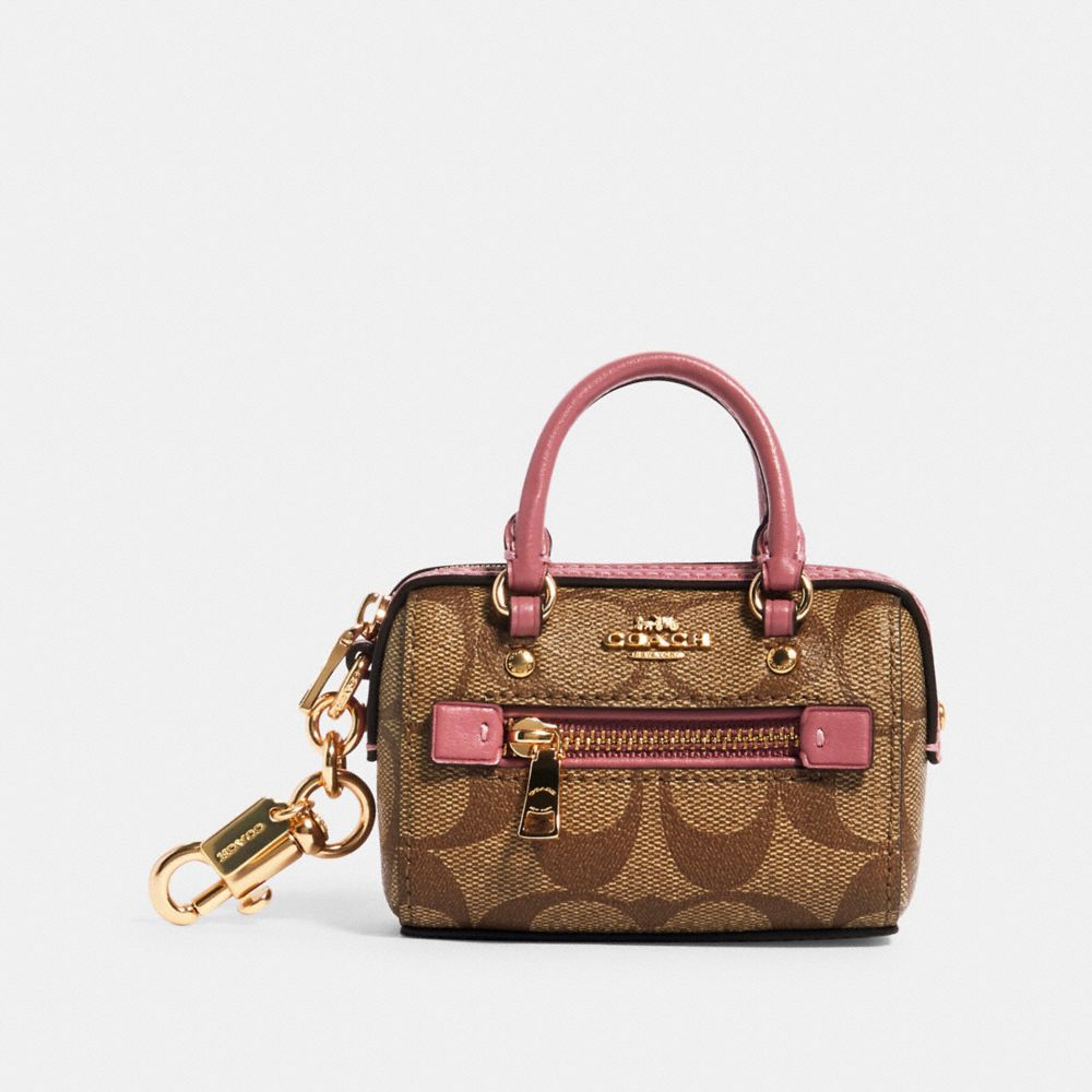 COACH 1716 Mini Rowan Satchel Bag Charm In Signature Canvas IM/LT KHAKI/ ROSE